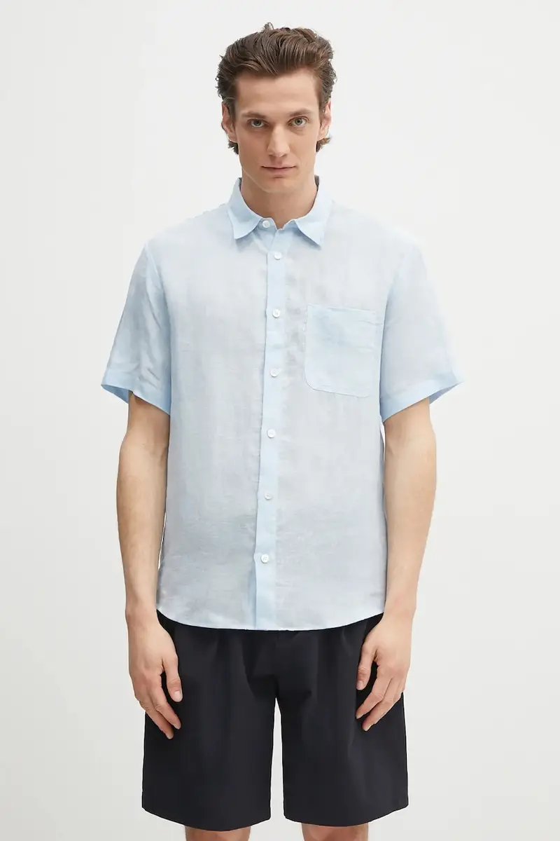 . camicia di lino chemisette bellini logo uomo colore blu LIAEK.H12551