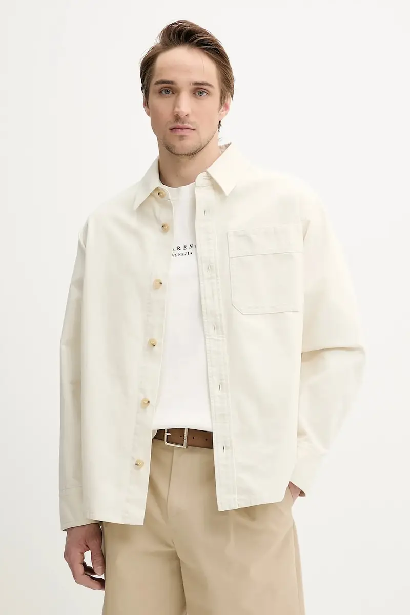 . camicia in cotone surchemise basile brodee poitrine uomo colore beige COGBJ.H02918