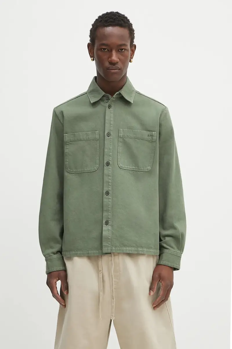 . camicia in cotone Surchemise Leon uomo colore verde COGZV.H32019