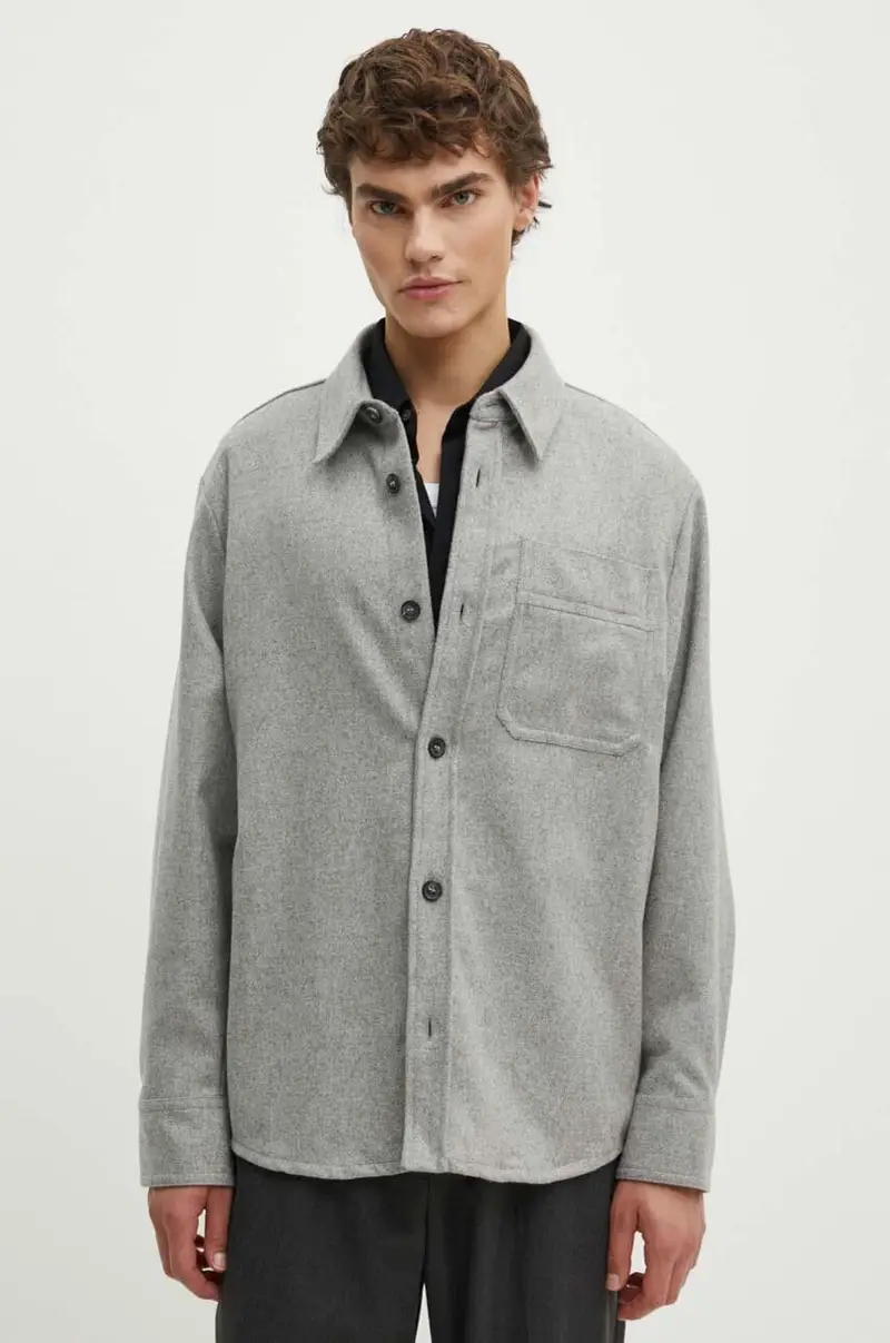 . camicia in lana surchemise basile brodee poitrine colore grigio WVBCV.H02918