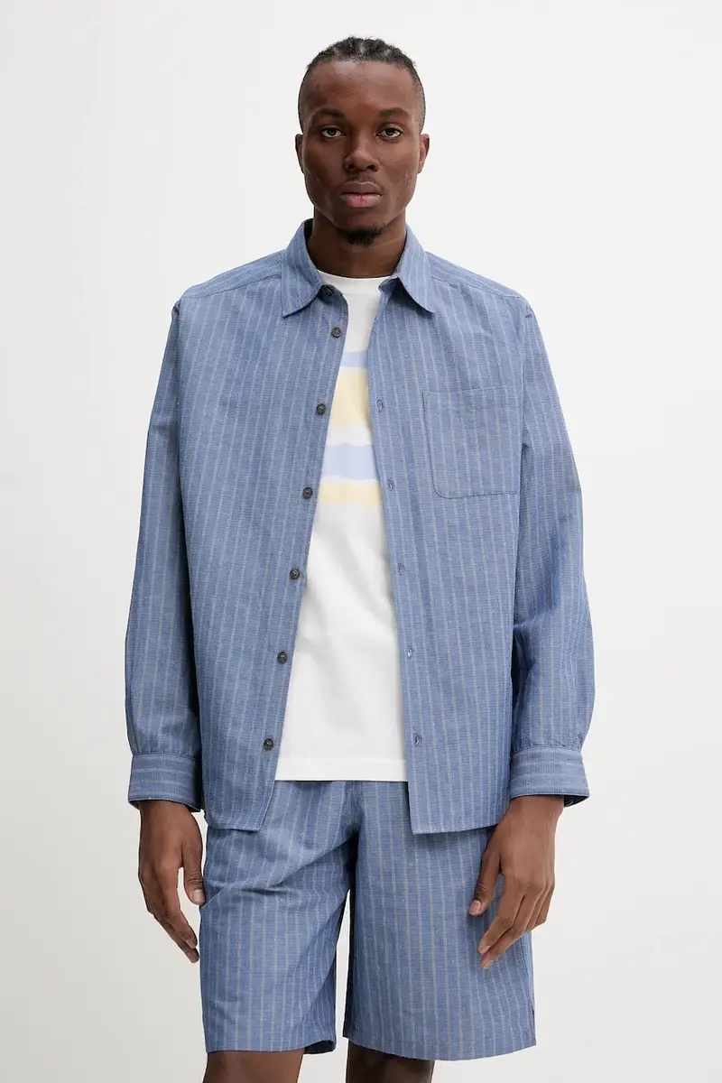 . camicia in lino misto chemise malo uomo colore blu COHFW.H12532