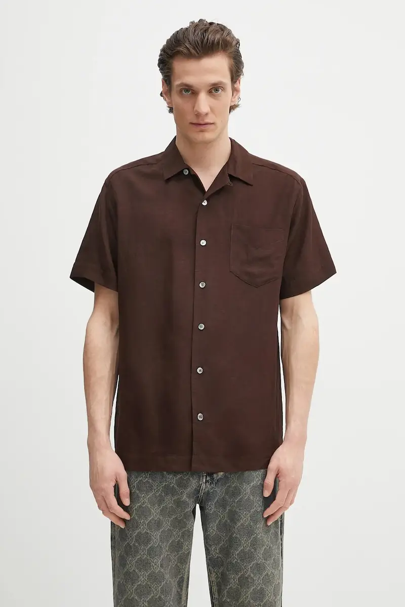 . camicia in lino misto chemisette roy uomo colore marrone VIALV.H12608