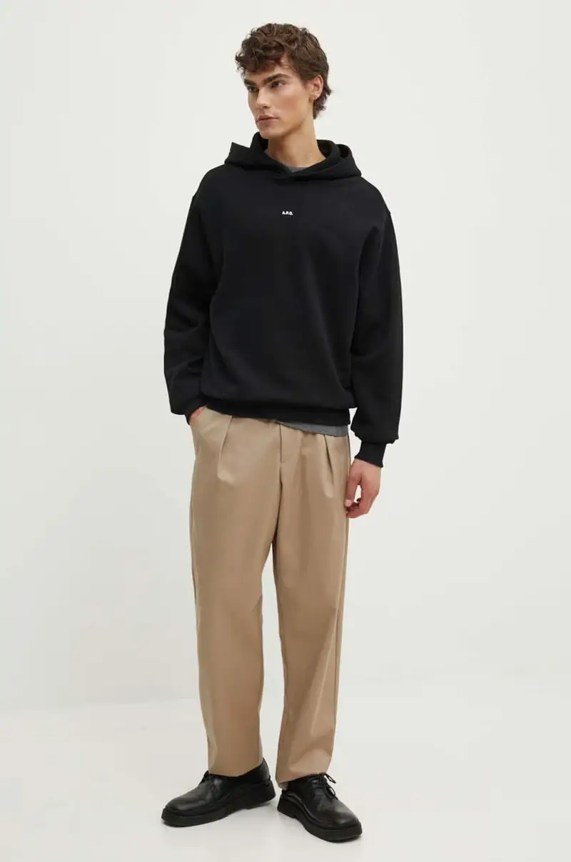 felpa in cotone hoodie boxy micro logo GOTS uomo colore nero con cappuccio COHBX.H27911 miniatura 2