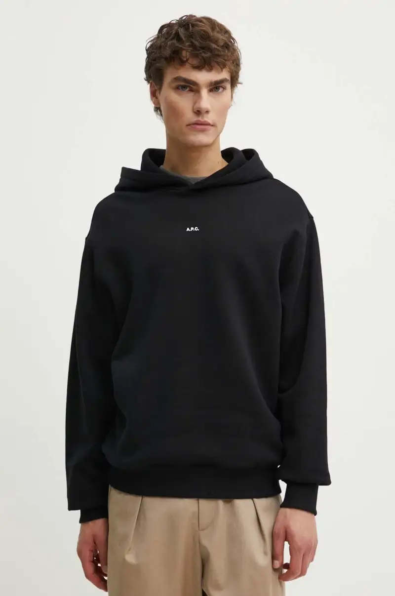 . felpa in cotone hoodie boxy micro logo GOTS uomo colore nero con cappuccio COHBX.H27911