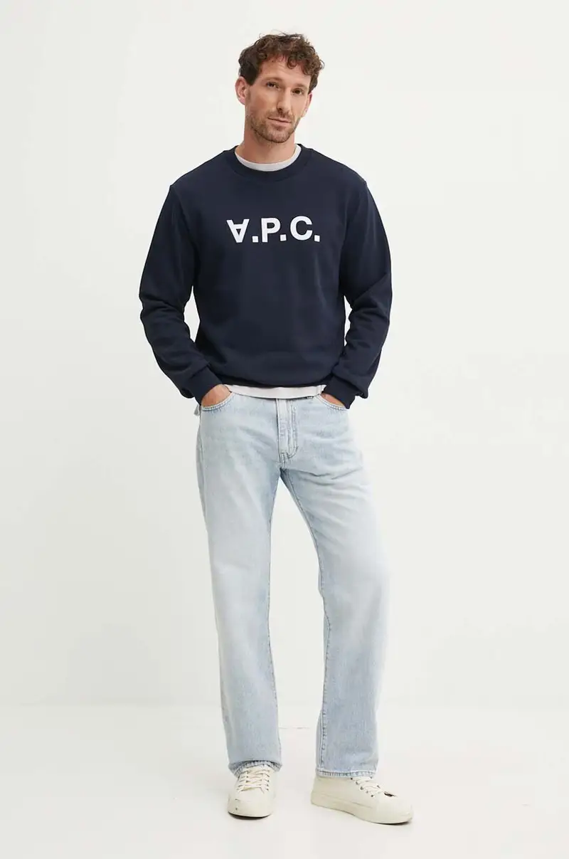 felpa in cotone sweat standard grand vpc GOTS colore blu navy con applicazione COHBN.M27907 miniatura 2