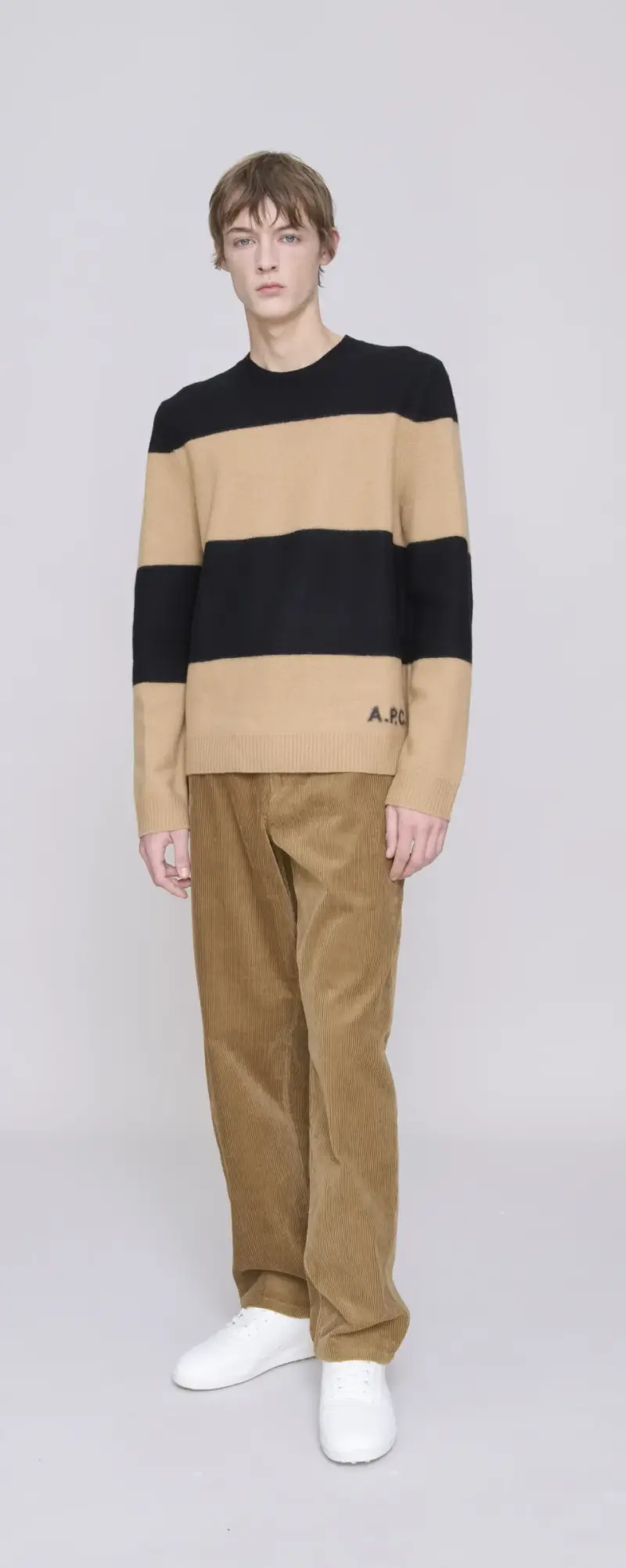 Maglione edwardo a righe nero e cammello miniatura 2