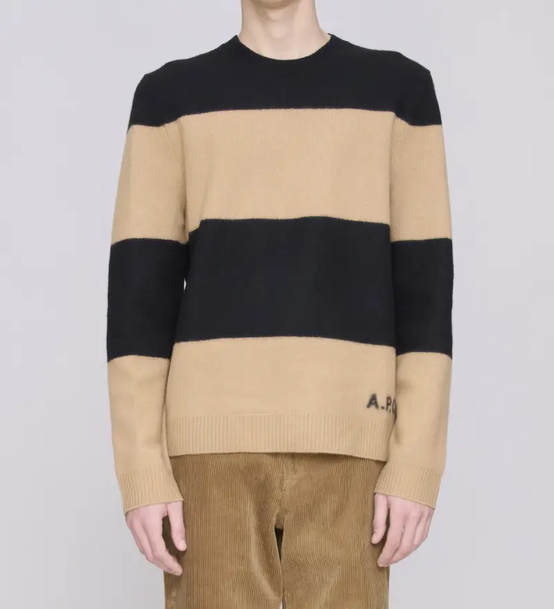 Maglione edwardo a righe nero e cammello