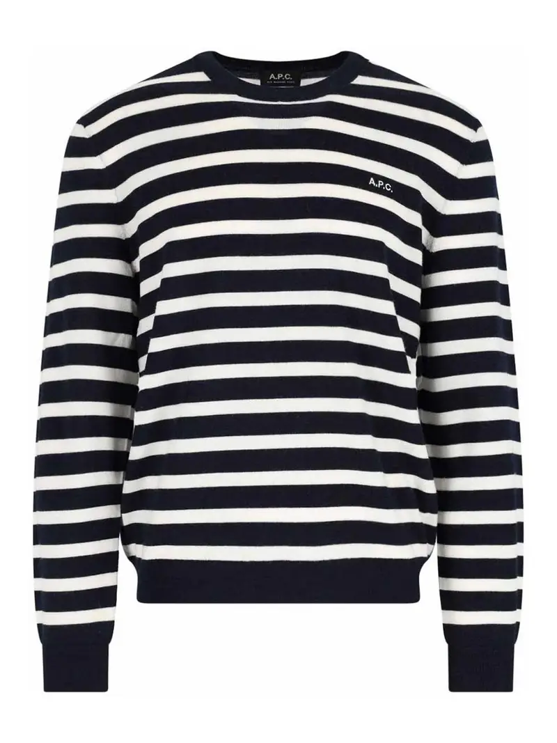 Maglione In Lana Vergine A Righe Blu