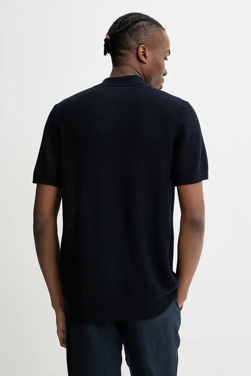 polo con aggiunta di lino polo jay colore blu navy VIAJC.H23315 miniatura 3