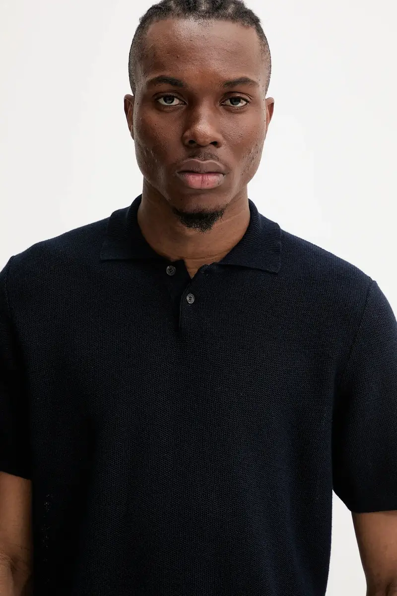 polo con aggiunta di lino polo jay colore blu navy VIAJC.H23315 miniatura 4