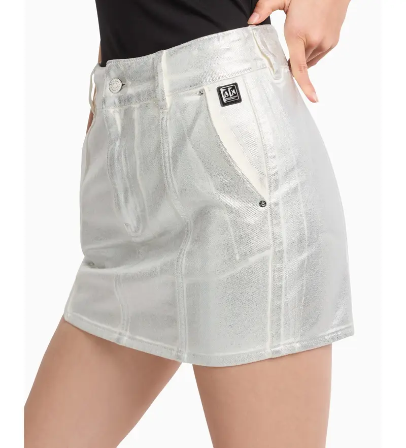 per donna XW000099AF10836M8047 Minigonna in denim a vita alta color argento (L), Casual, Cotone