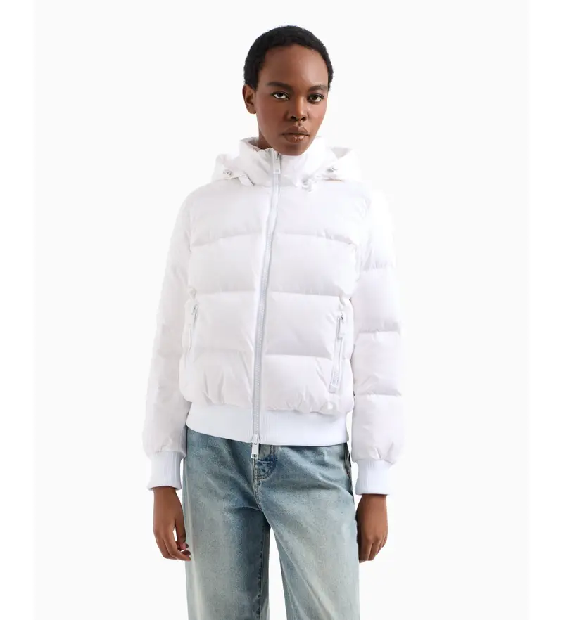 per donna XW000228AF12286U0002 Giacca imbottita con cappuccio bianco (L), Casual, Poliamide