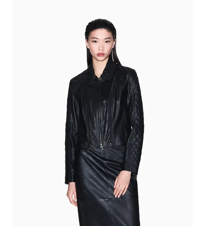 per donna XW000654AF16212UC001 Giacca nera combinata (XS), Nero, Casual, Pelle