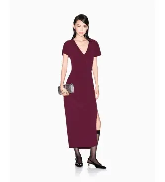per donna XW000665AF10872UA343 abito midi bordeaux con scollo a V incrociato (XS), Casual, Granata, Poliestere, Manica
