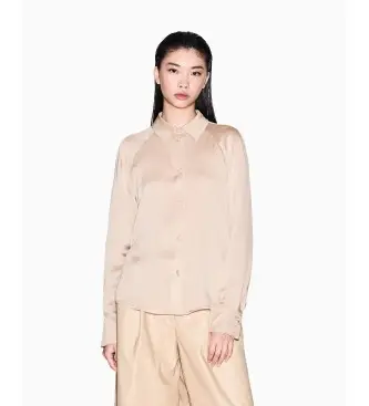 per donna XW000666AF16121U1051 Camicia in raso beige (S), Casual, Classico, Viscosa, Manica lunga