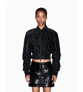 per donna XW000738AF16211FC102 Giubbotto bomber corto con stampa nera in rilievo (XS), Nero, Casual, Poliestere