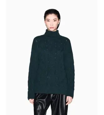 per donna XW000780AF16638U7304 Maglione verde lavorato a maglia spessa (XS), Casual, Cotone, Manica lunga