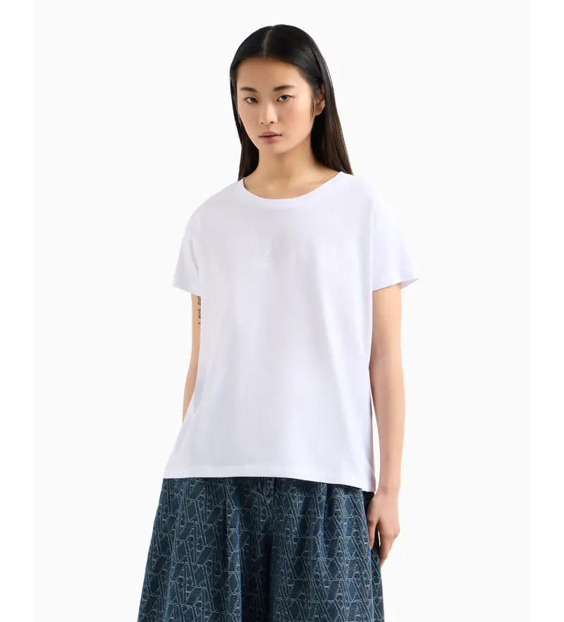 per donna XW000830AF10356U0002 Maglietta bianca a maniche corte (L), Bianco, Casual, Cotone, Manica corta