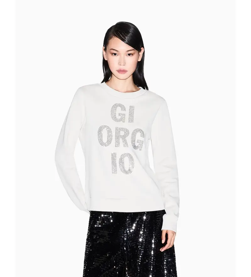 per donna XW000991AF14284U1094 Felpa bianca Giorgio (L), Bianco, Casual, Cotone