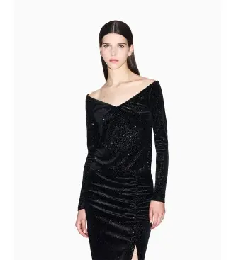 per donna XW001296AF16143MC072 Maglietta nera lucida (XS), Nero, Casual, Da sera, Poliestere, Manica lunga