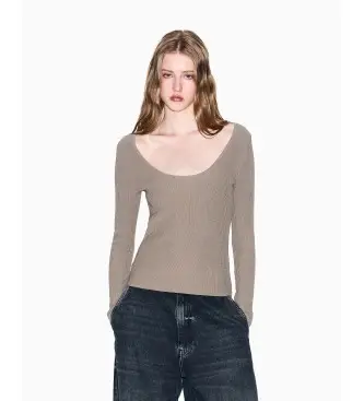 per donna XW001310AF10352U6242 Maglietta a coste marrone (XS), Casual, Viscosa