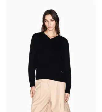 per donna XW001335AF13774UC001 Maglione nero con scollo a V (XS), Casual, Cotone, Lana, Manica lunga