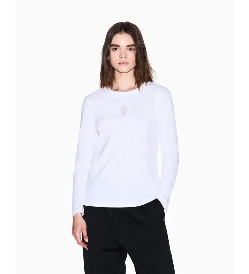 per donna XW001350AF17172U0002 Maglietta bianca rotonda (XS), Bianco, Casual, Cotone, Manica lunga