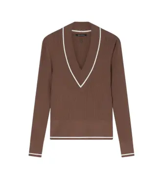 per donna XW002242AF10352U6136 Maglione marrone con scollo a V (XL), Casual, Viscosa, Manica lunga