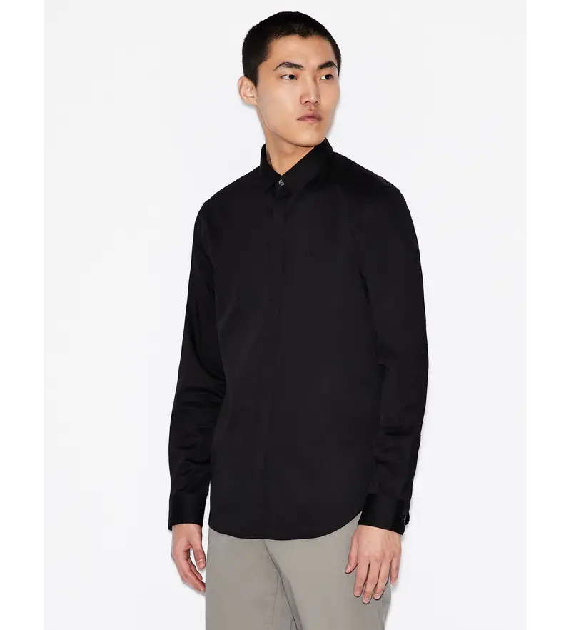 per uomo 8NZCBDZN10Z1200 Camicia in popeline nera (M), Nero, Casual, Da sera, Cotone, Classico, Manica lunga