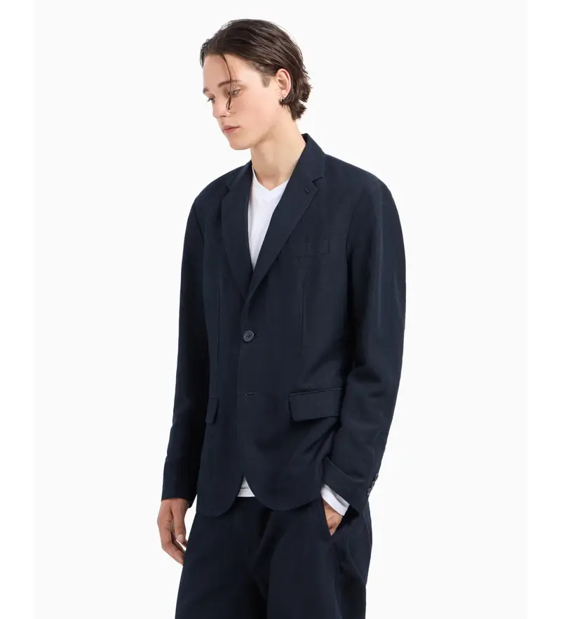 per uomo 8NZG15ZNFNZ1583 Blu navy semplice americano (36), Casual, Lino, Classico