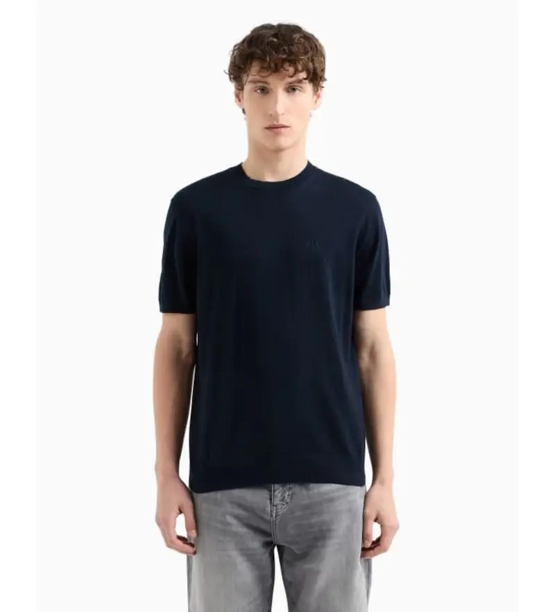 per uomo 8NZM5CZM3JZ1510 Maglione lavorato a maglia blu navy (L), Casual, Cotone, Manica corta