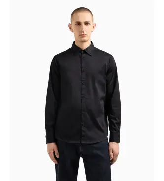 per uomo XM000339AF10192UC001 Camicia a maniche lunghe in raso di cotone elasticizzato nero (L), Casual, Manica lunga