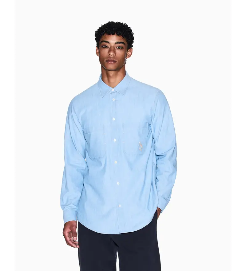 per uomo XM000948AF12043MB001 Camicia stile blu (S), Casual, Cotone, Manica lunga