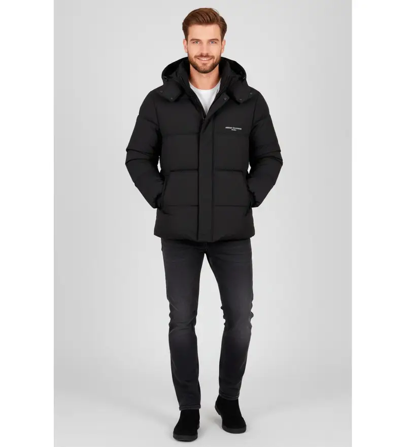 A|X Armani Exchange Cappotto nero con cappuccio per uomo