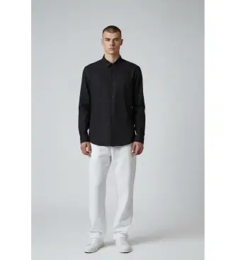 per uomo XM001221AF14619UB101 Camicia attillata in lino blu navy (L), Casual, Da sera, Classico, Manica lunga