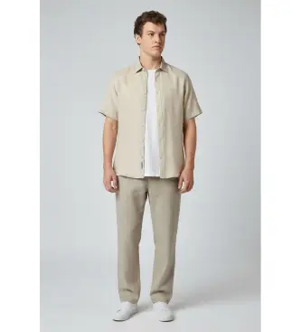 per uomo XM001223AF14619U1102 Camicia casual beige (L), Lino, Manica corta