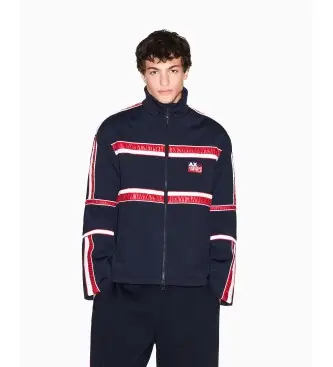 per uomo XM001398AF13047UB101 Felpa con cappuccio con strisce blu navy a contrasto (M), Casual, Cotone