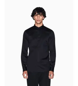 per uomo XM001503AF10192UC001 Camicia nera con colletto alla coreana (M), Nero, Casual, Cotone, Manica lunga