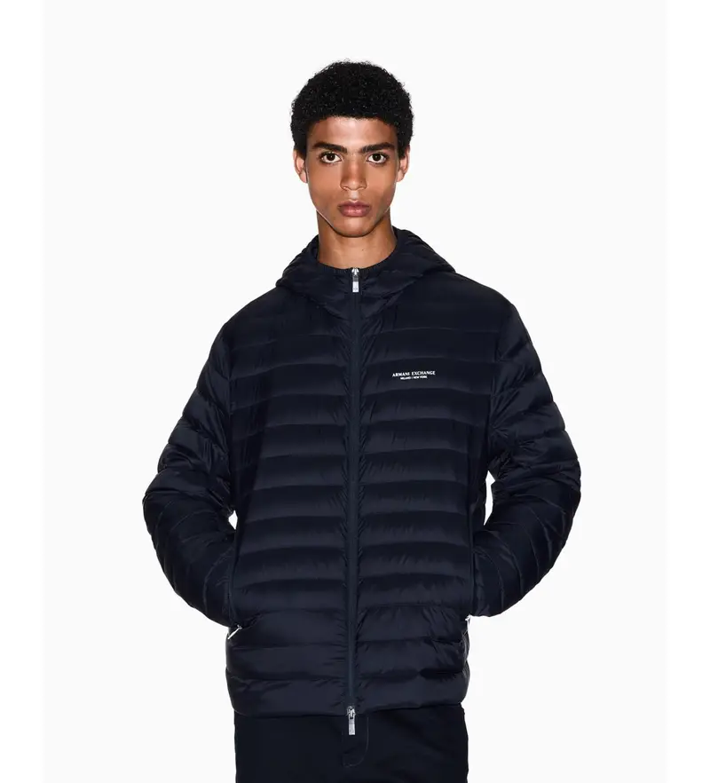 per uomo XM001577AF16927UB101 Giacca imbottita con cappuccio e cerniera integrale blu navy (M), Casual, Poliamide