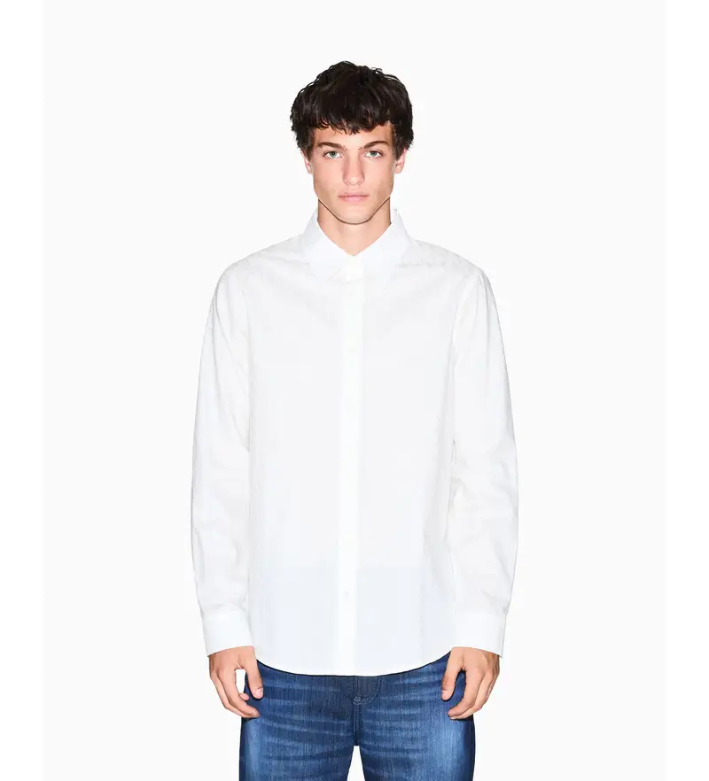 per uomo XM001587AF16631U0009 Camicia con logo Jacquard bianco (M), Casual, Cotone, Classico, Manica lunga