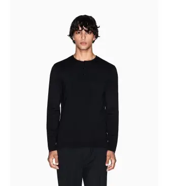 per uomo XM001923AF18947UC001 Maglietta nera Serafino (M), Nero, Casual, Viscosa, Manica lunga