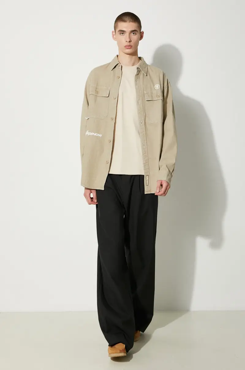 camicia in cotone uomo colore beige AAPSTM8472XXM