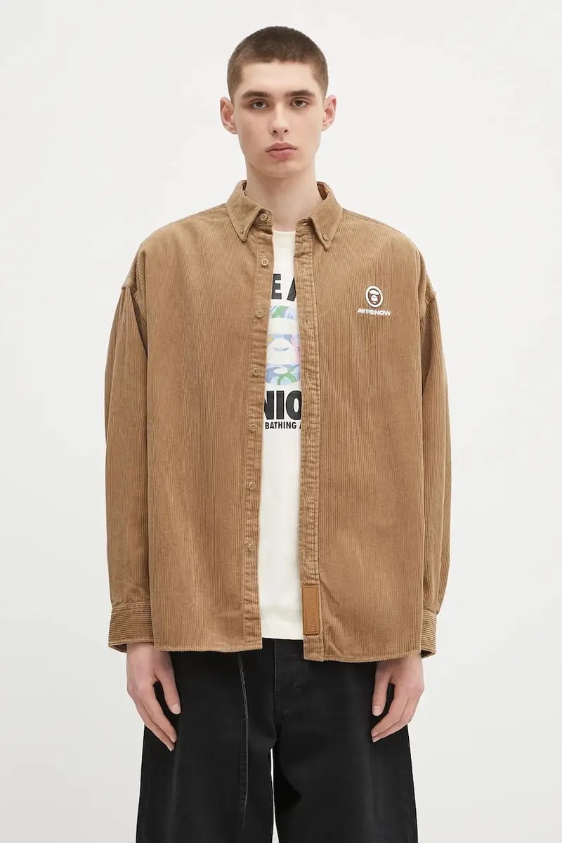 camicia in velluto a coste Now Long Sleeve uomo colore marrone AAPSTM8499XXN