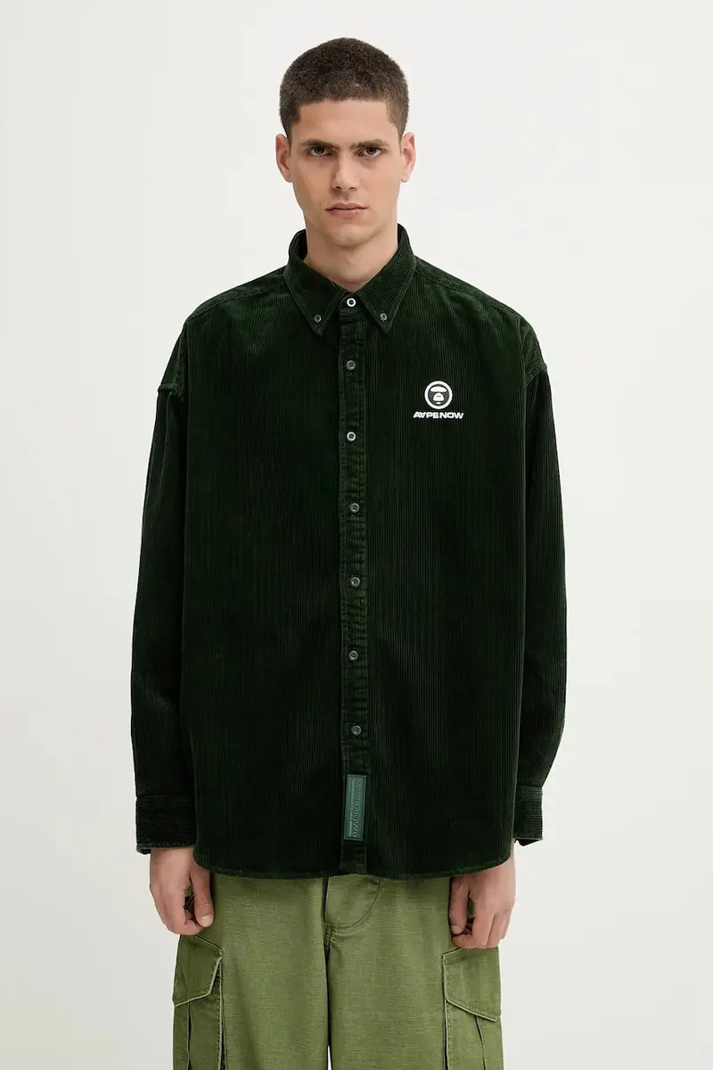 camicia in velluto a coste Now Long Sleeve uomo colore verde AAPSTM8499XXN