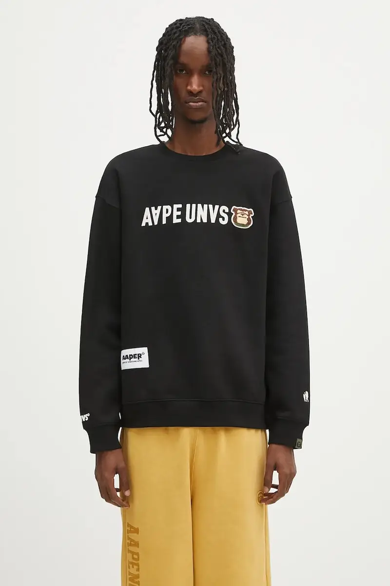 felpa Aaper Crew Neck uomo colore nero con applicazione AAPSWMB379XXN