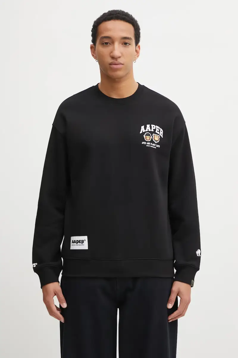 felpa Aaper Crew Neck uomo colore nero con applicazione AAPSWMC366XXP