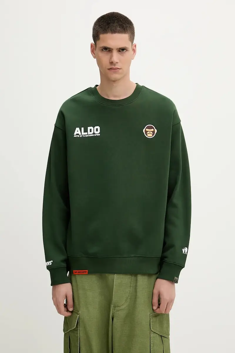 felpa Aaper Crew Neck uomo colore verde con applicazione AAPSWMB377XXN