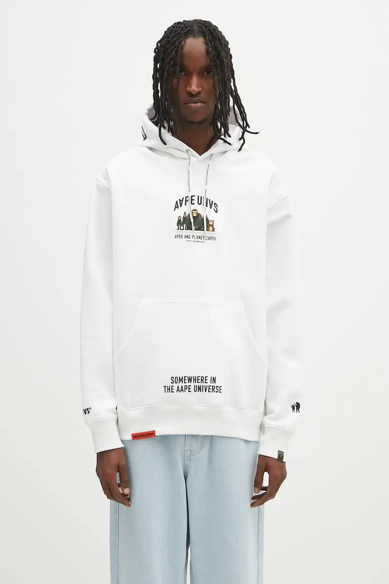 felpa Aaper uomo colore bianco con cappuccio con applicazione AAPSWMB378XXN
