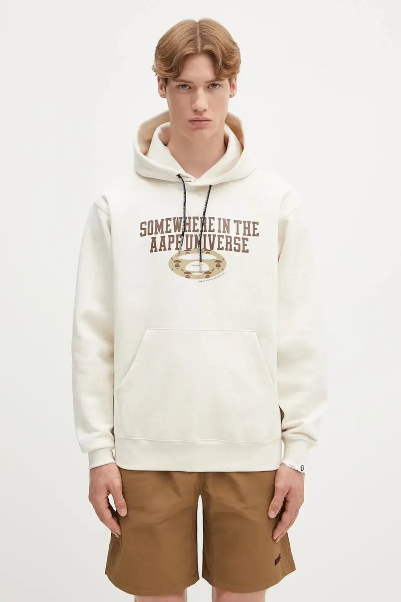 felpa Basic uomo colore beige con cappuccio AAPSWMB342XAN