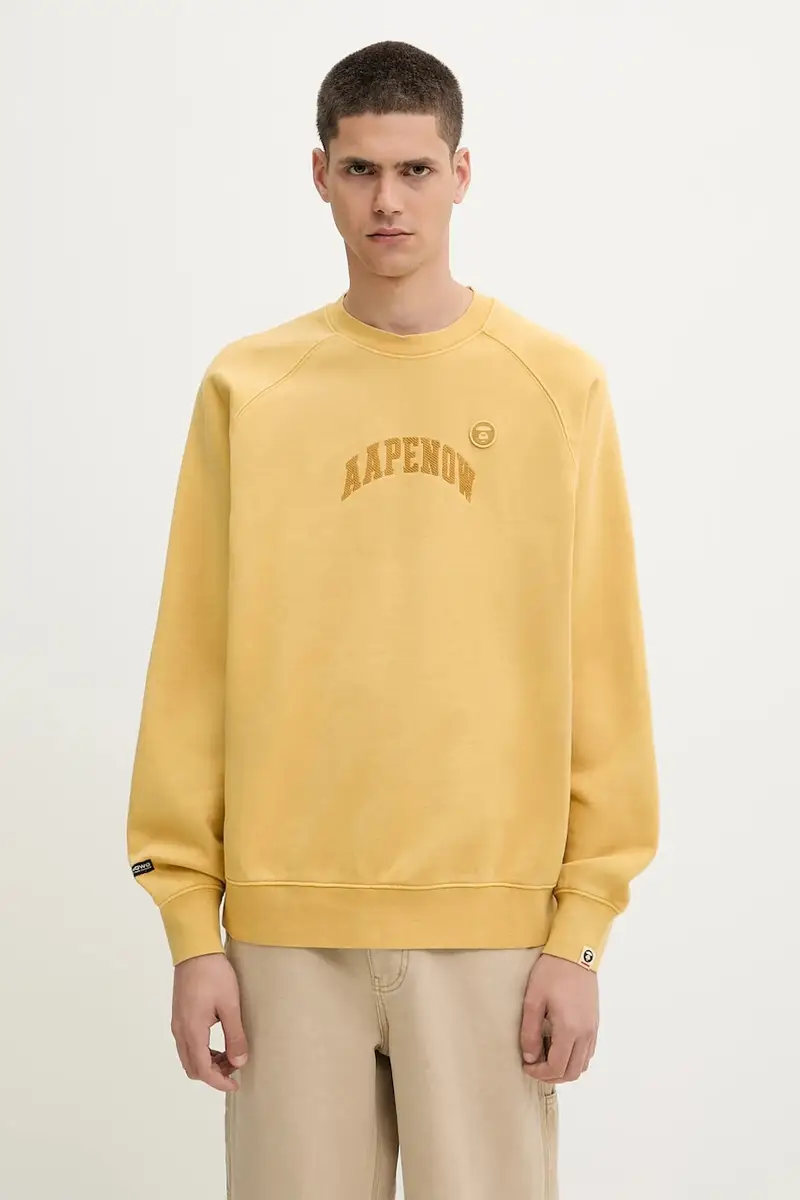 felpa in cotone Now Crew Neck uomo colore giallo con applicazione AAPSWMB320XXN